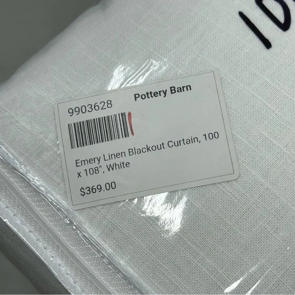 Pottery Barn Emery Linen Blackout Curtain Drape White 100 x 108 ONE Panel NEW